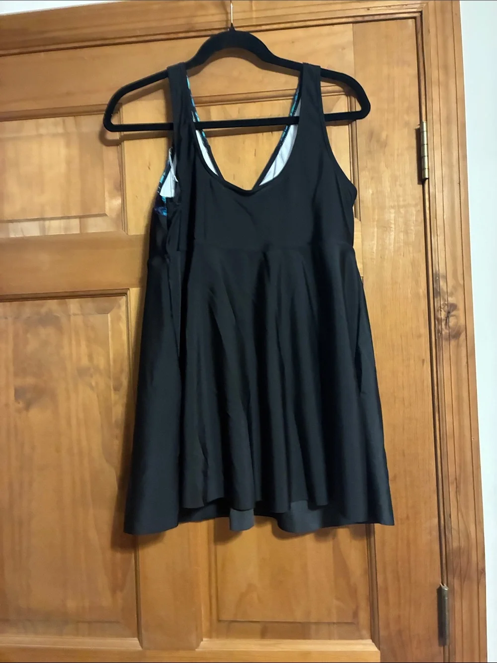 Black Swimsuit with Teal Patterned Straps